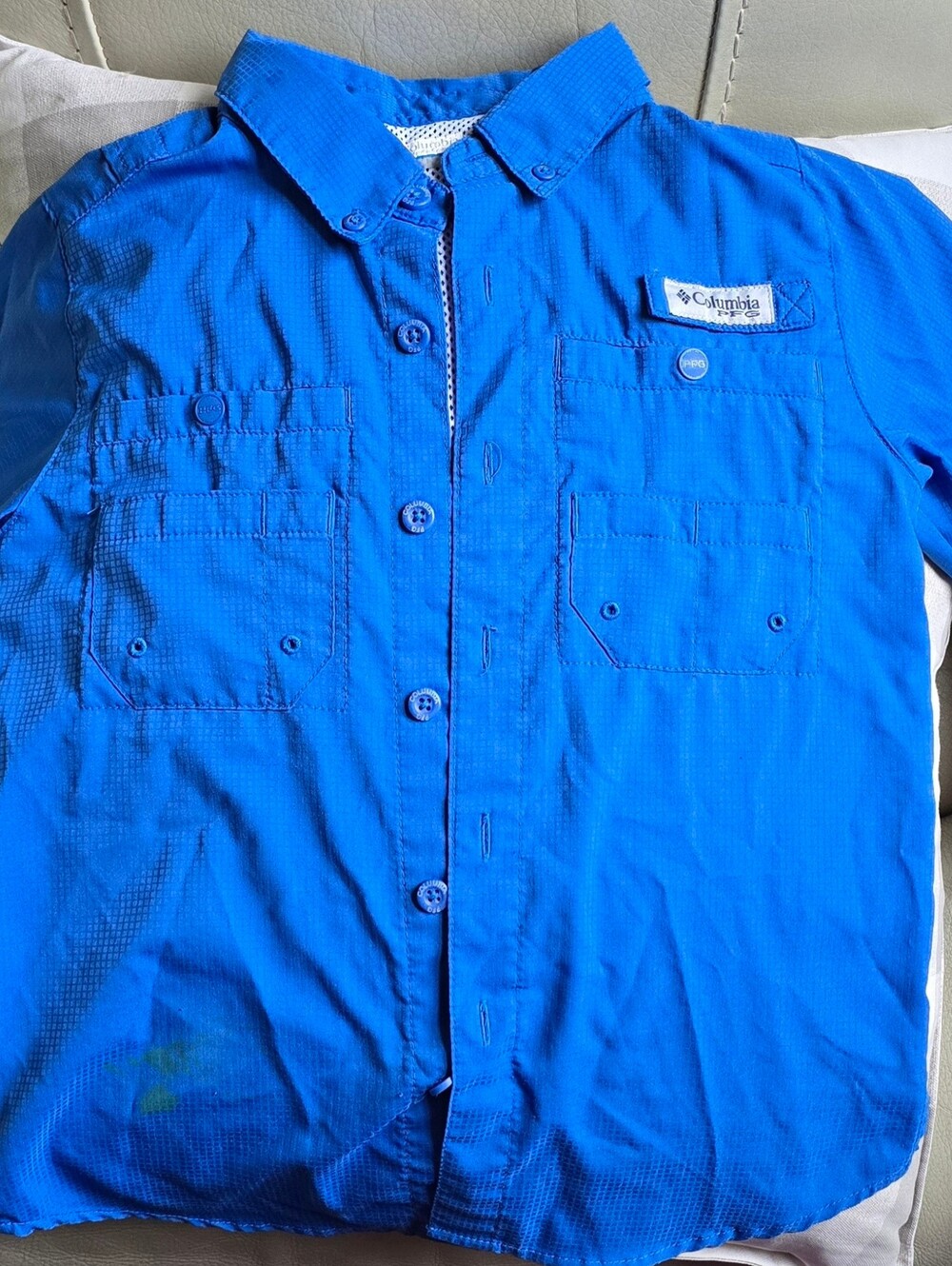 Columbia Boys Fishing Shirt Size 8 Blue Performance Fishing Gear